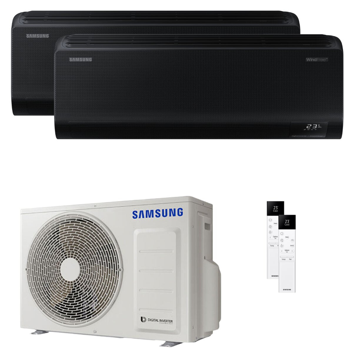 Climatiseur Samsung Windfree Black dual split 7000+9000 BTU inverseur A+++ unité extérieure wifi 4 kW