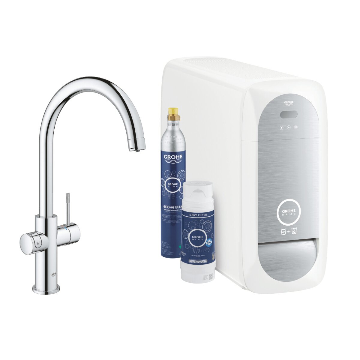 Grohe Blue Home Wasserfilter Küchenspüle Mischbatterie + Kühlschrank und Filter