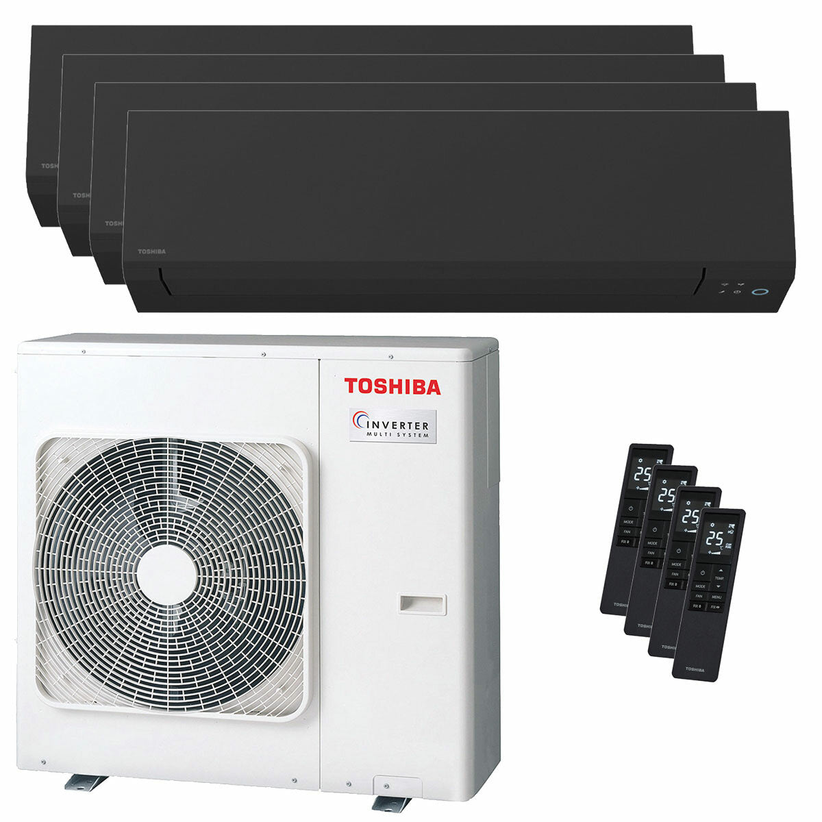 Toshiba SHORAI Edge Black Klimaanlage quadri split 7000+7000+7000+18000 BTU, Wechselrichter, A++, WLAN-Außeneinheit, 8 kW