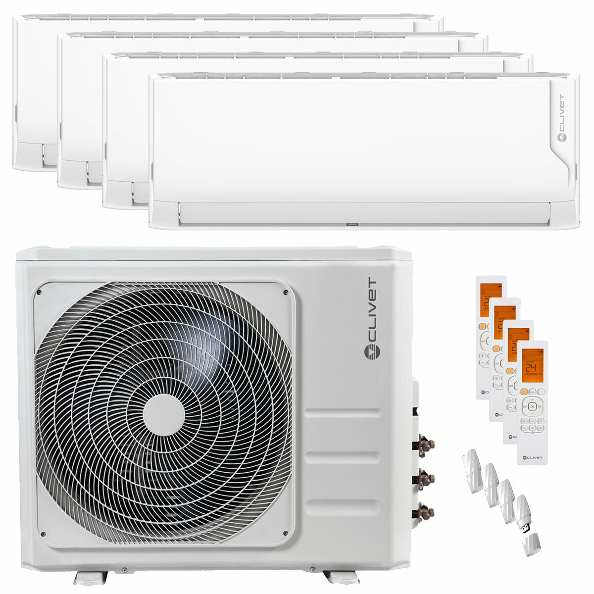 Climatiseur Clivet Cristallo 2 panneaux split 9000+12000+12000+18000 BTU inverseur A++ unité extérieure wifi 10,5 kW