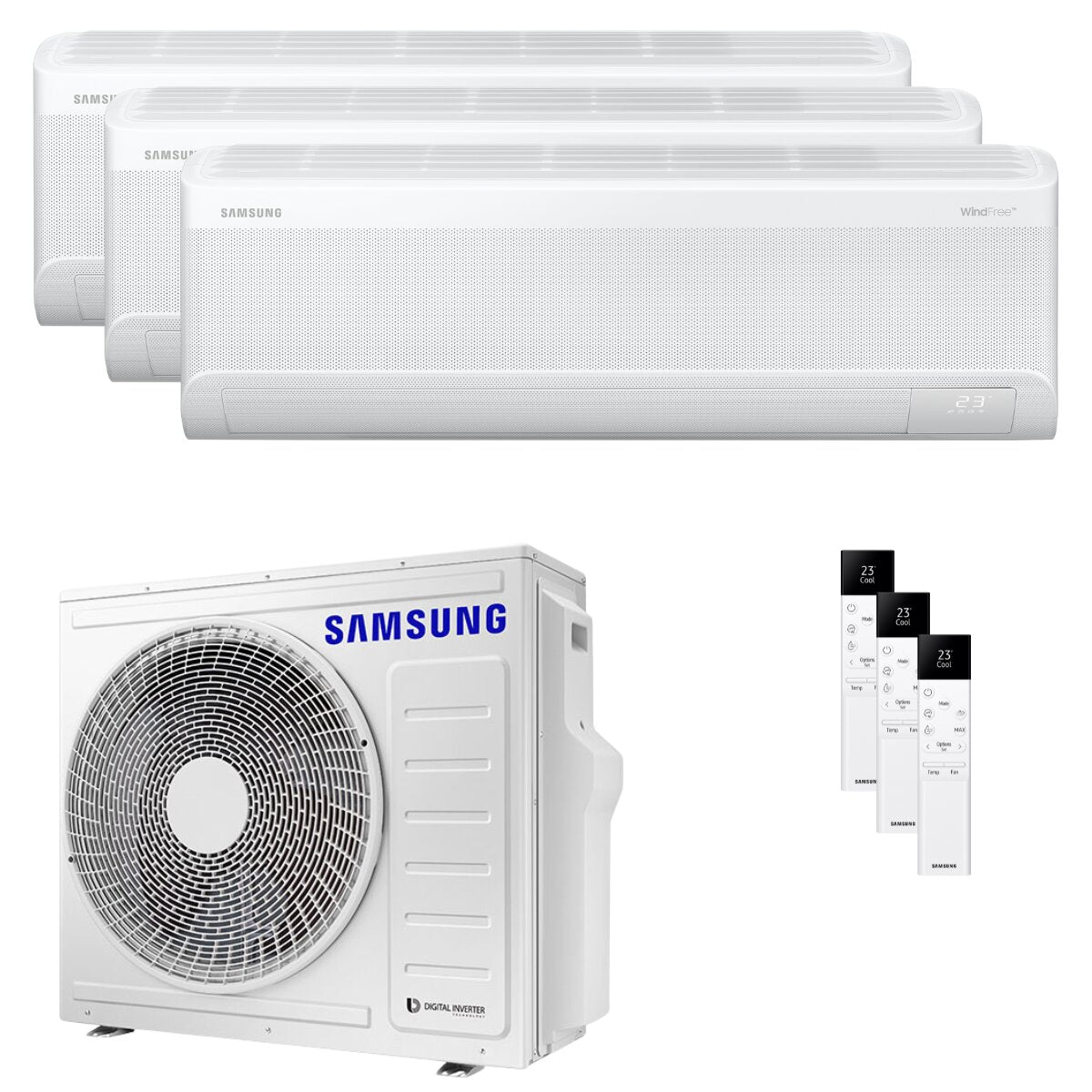 Samsung Windfree Avant S2 trial split air conditioner 7000+12000+12000 BTU inverter A++ wifi external unit 6.8 kW