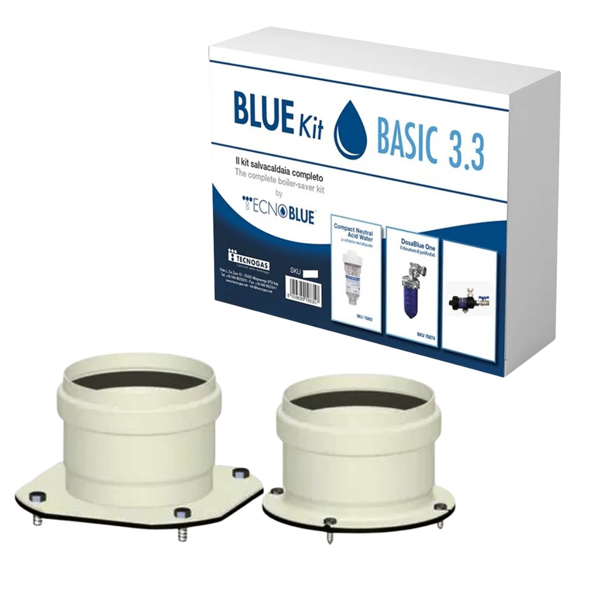 Kit d'installation de chaudière Immergas avec conduit de fumée séparé, séparateur de boues, distributeur de polyphosphate et cartouche neutralisante