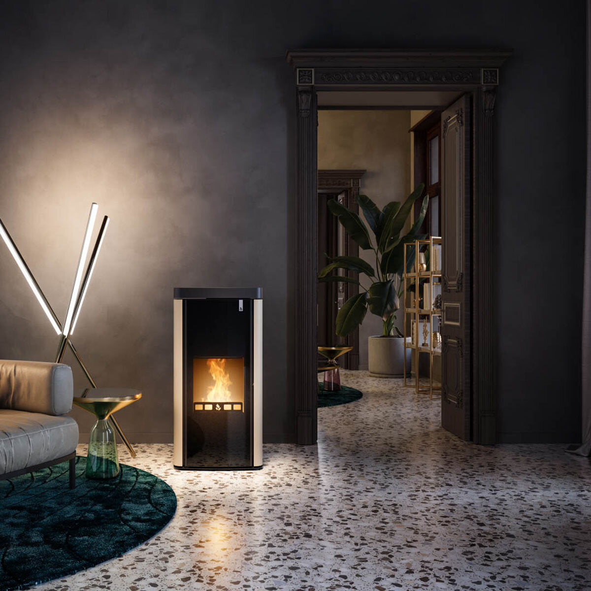 Girolami Soft 14 ivory 15 kW hydronic multi-fuel stove with DHW kit