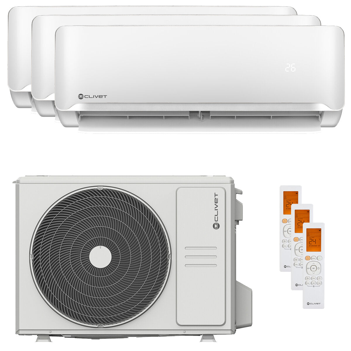 Climatiseur split Clivet Essential 2 (essai) 12 000 + 12 000 + 12 000 BTU Inverter A++, unité extérieure 10,5 kW