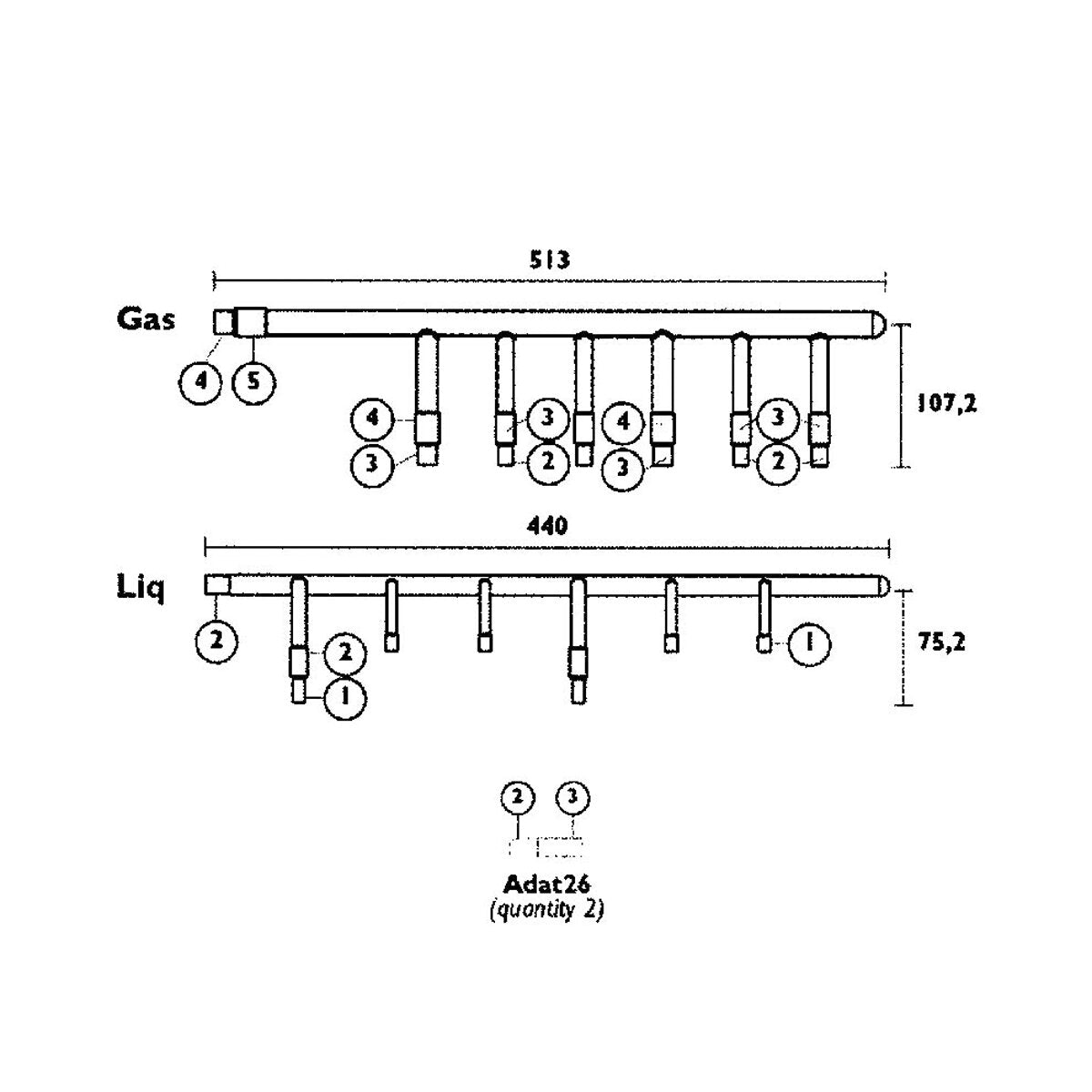 Tecnogas copper manifold 6 connections - for refrigeration piping circuits of VRV, VRF multisplit air conditioning systems