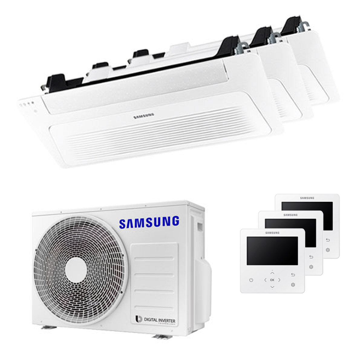 Samsung WindFree Kassetten-Klimaanlage 1-Wege-Testsplit 9000+9000+12000 BTU Inverter A++ Außeneinheit 5,2 kW