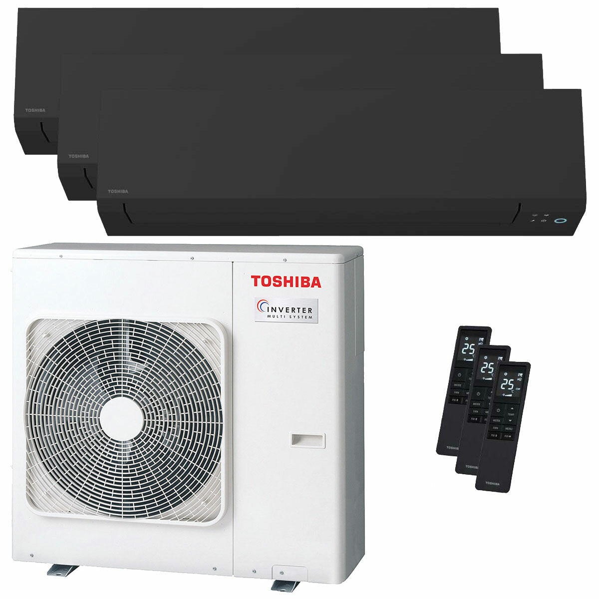 Toshiba SHORAI Edge Black Trial-Split-Klimaanlage 7000+12000+18000 BTU Wechselrichter A++ WLAN-Außeneinheit 10 kW