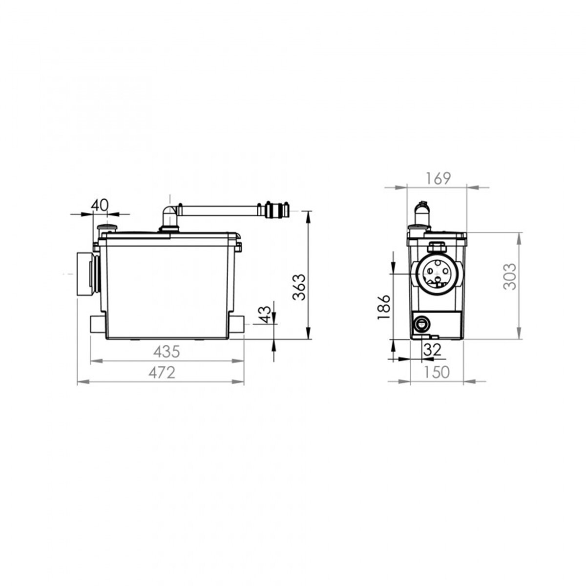 SFA Sanipack Pro UP WC-Zerkleinerer - Eingebaut für Wand-WC, Rückwand-WC, Waschbecken, Bidet, Dusche