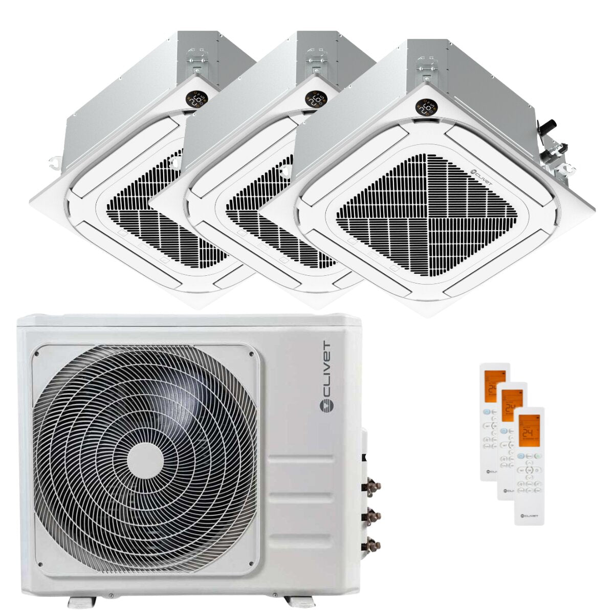 Clivet IBA1-Y 4-way compact cassette air conditioner, split 9000+12000+18000 BTU inverter, A++ wifi, external unit 10.5 kW