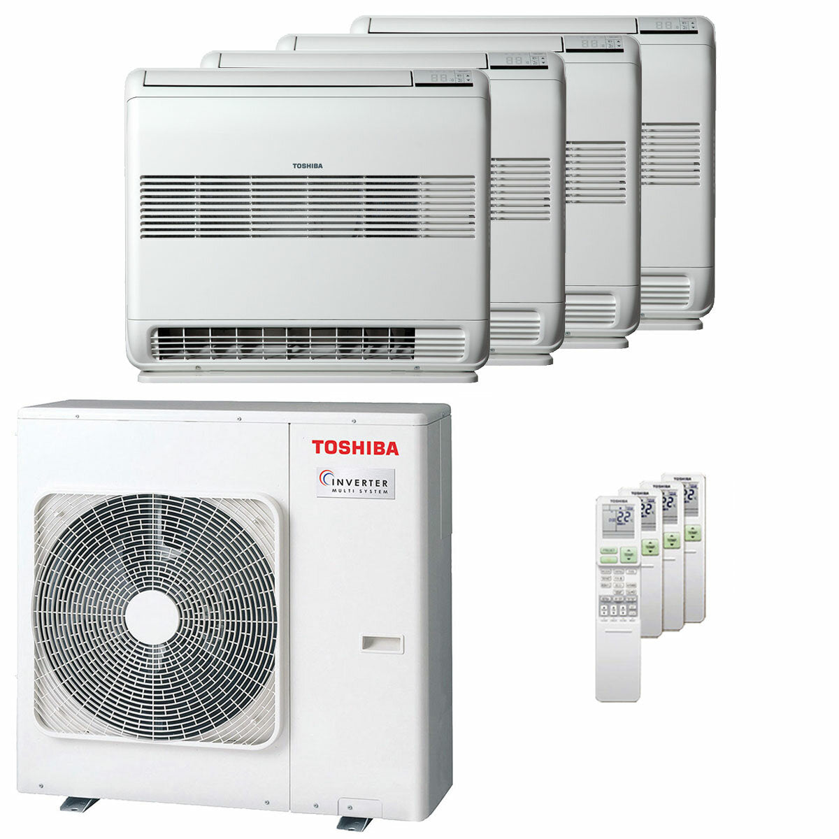 Toshiba Console J2 Klimaanlage Quadri Split 12.000 + 12.000 + 12.000 + 12.000 BTU, Wechselrichter A++, Außeneinheit 8 kW