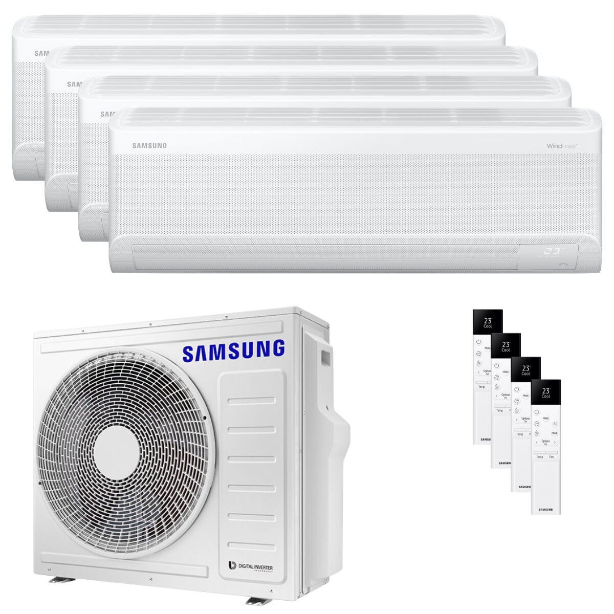 Climatiseur quadri split Samsung Windfree Elite S2 9000+9000+9000+12000 BTU onduleur A++ wifi unité extérieure 8 kW