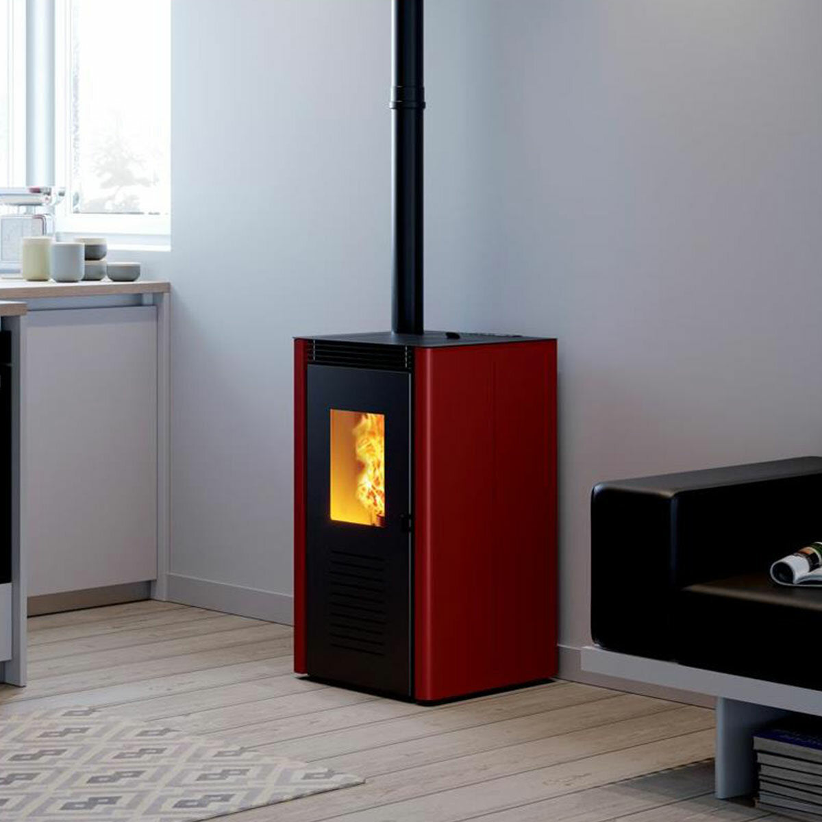 Pellet stove Caminetti Montegrappa Nodo 4,2 kW with red ventilated air
