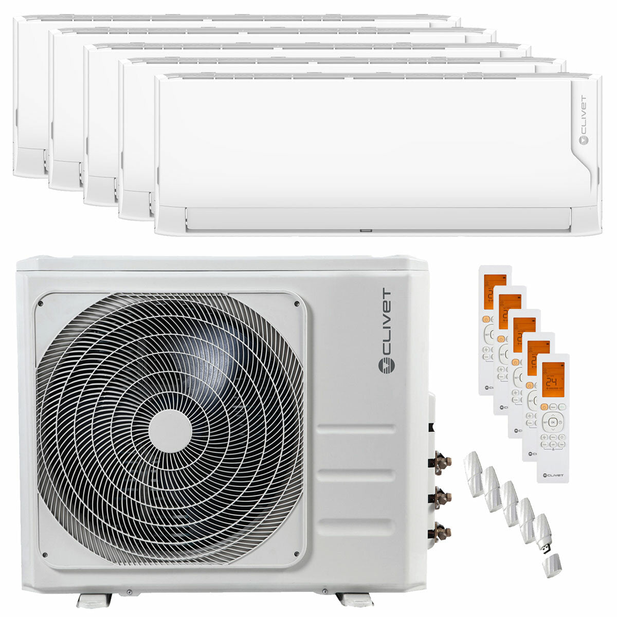 Clivet Cristallo 2 Penta-Split-Klimaanlage 9000+9000+9000+12000+12000 BTU Inverter A++ WLAN-Außeneinheit 12,3 kW