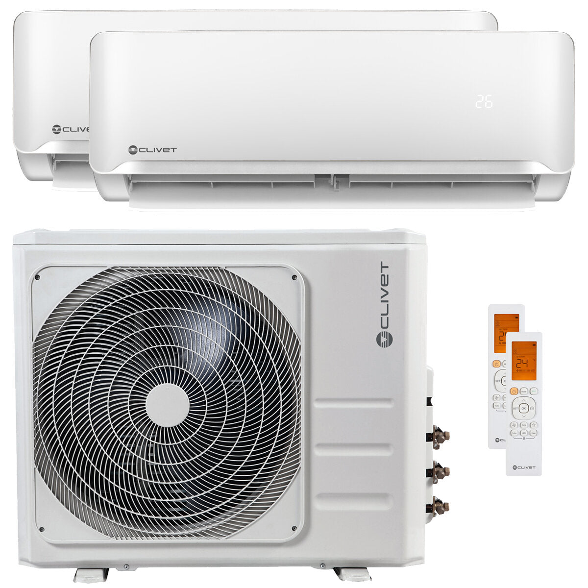 Clivet Essential 2 dual split air conditioner 18000+18000 BTU inverter class A external unit 12.3 kW