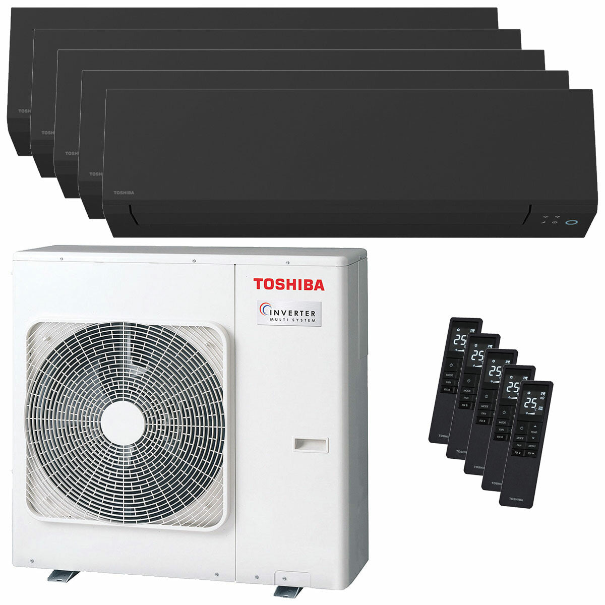 Toshiba SHORAI Edge Black Penta-Split-Klimaanlage 9000+9000+12000+12000+12000 BTU Wechselrichter A++ WLAN-Außeneinheit 10 kW
