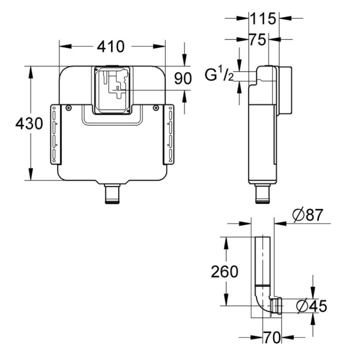 Grohe 6/9 litre built-in toilet cistern