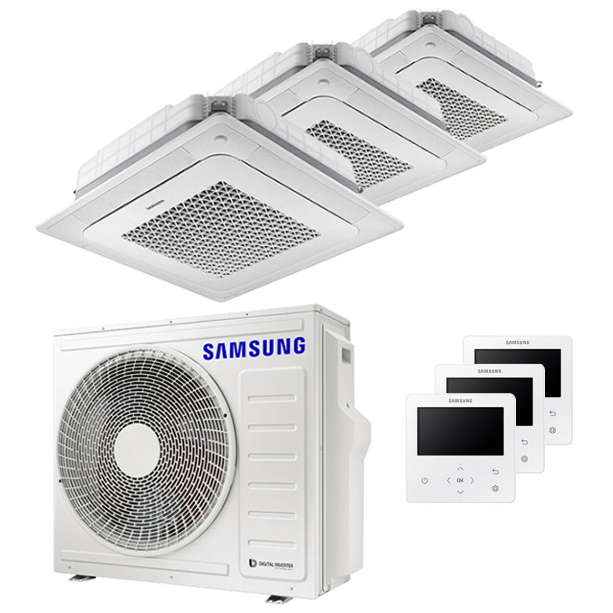 Samsung Air conditioner Cassette Windfree 4 ways trial split 7000 + 7000 + 18000 BTU inverter A ++ outdoor unit 8.0 kW