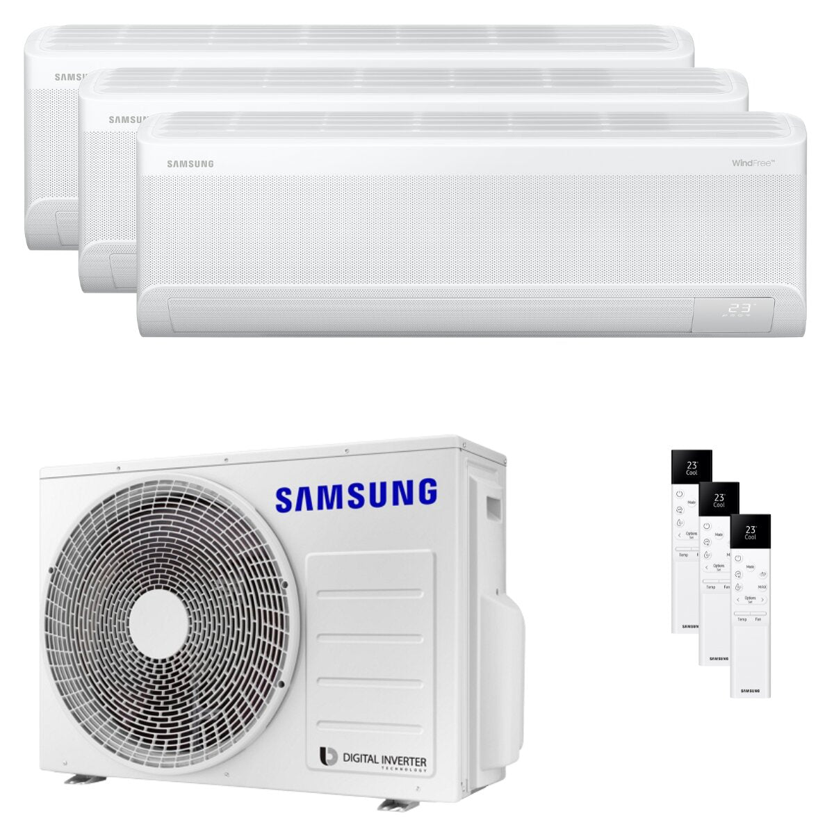 Samsung Windfree Avant S2 trial split air conditioner 9000+9000+12000 BTU inverter A++ wifi external unit 5.2 kW