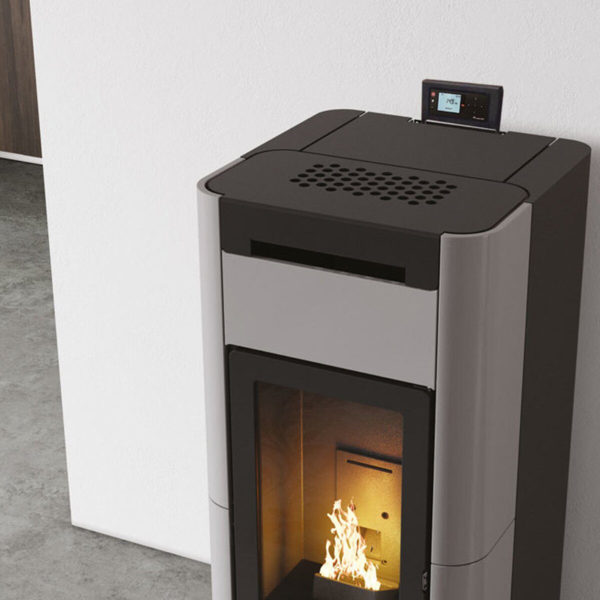Edilkamin Tera H 30 Evo 30 kW Hydro WiFi Pelletkaminofen, hellgrau matt
