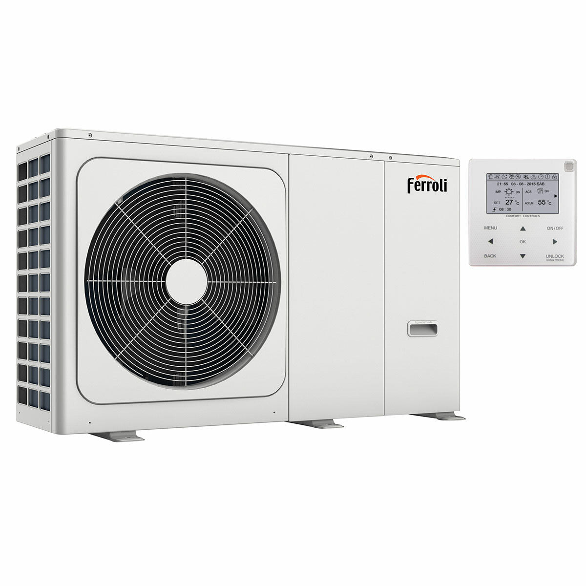Pompe à chaleur air-eau monobloc triphasée Inverter Ferroli Omnia M 3.2 HI9 16 kW R32 A++ - AVEC RÉSISTANCE ÉLECTRIQUE INTÉGRÉE