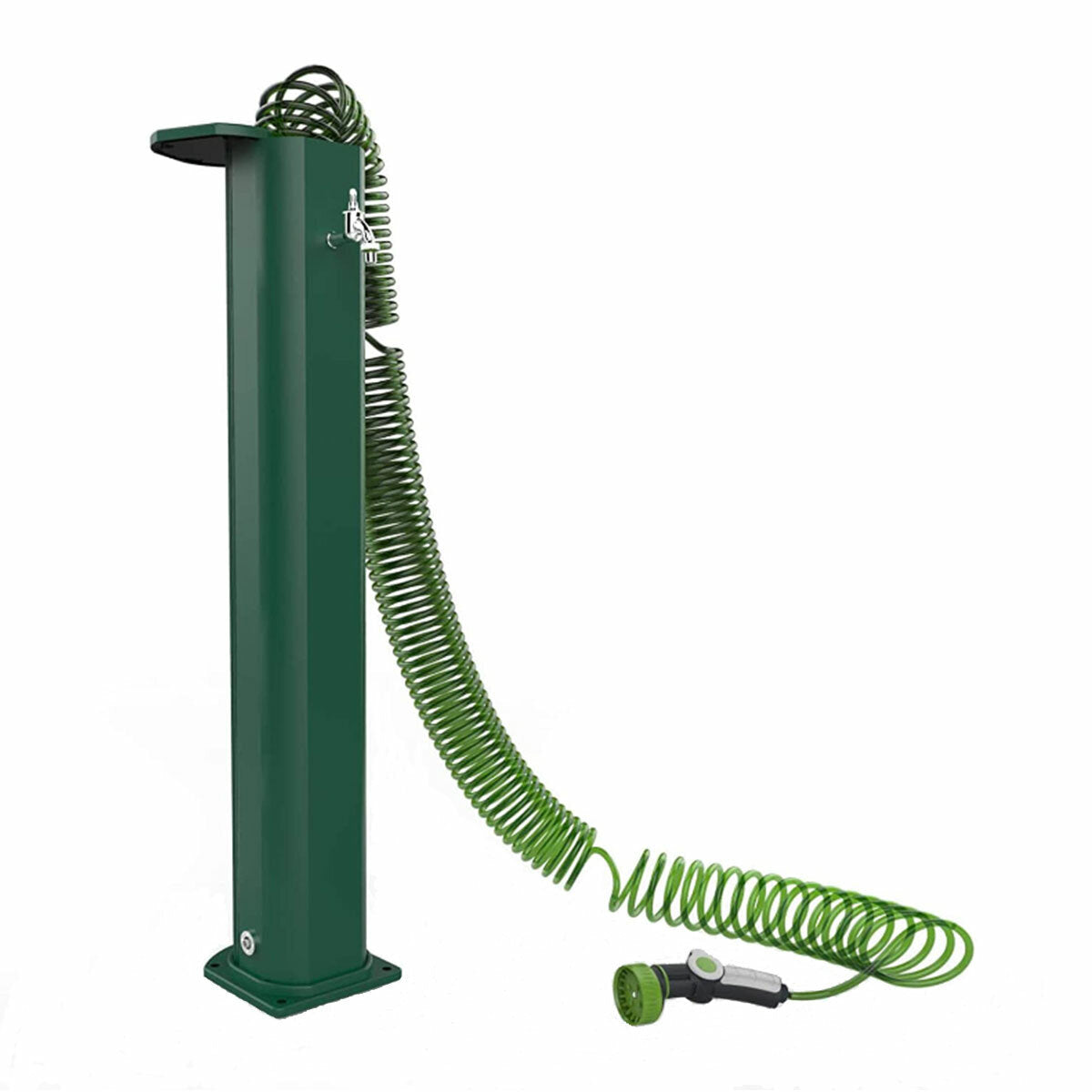 Fontaine de jardin à colonne Arkema Garden Surprise en aluminium avec tuyau amovible et pistolet d'irrigation vert