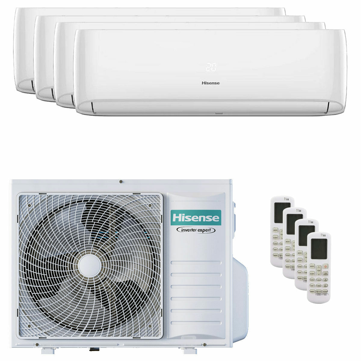 Climatiseur Hisense Hi-Comfort 2025 Quadri Split 7000+9000+9000+12000 BTU Inverter A++ Wifi Unité externe 8 kW