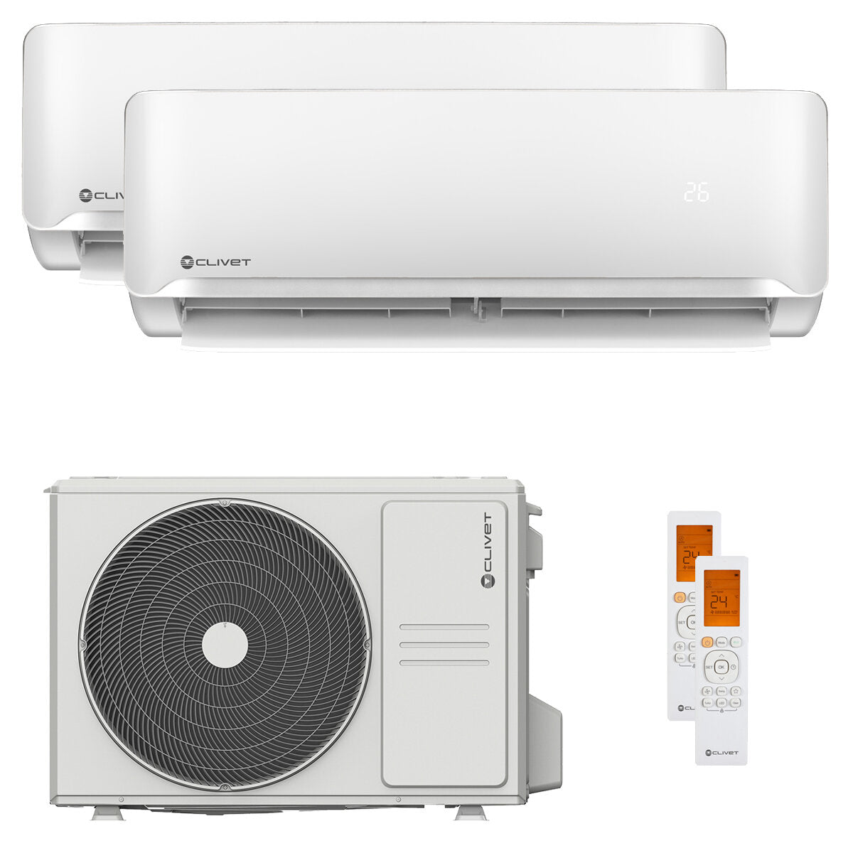 Clivet Essential 2 Dual-Split-Klimaanlage, 12000 + 12000 BTU, Inverter, A+ Außeneinheit, 6,2 kW