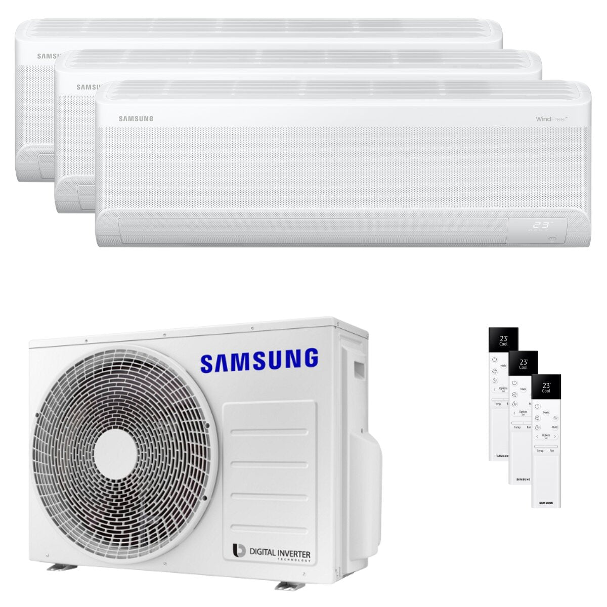 Climatiseur split d'essai Samsung Windfree Elite S2 7000+7000+12000 BTU inverter A++ wifi unité externe 5,2 kW