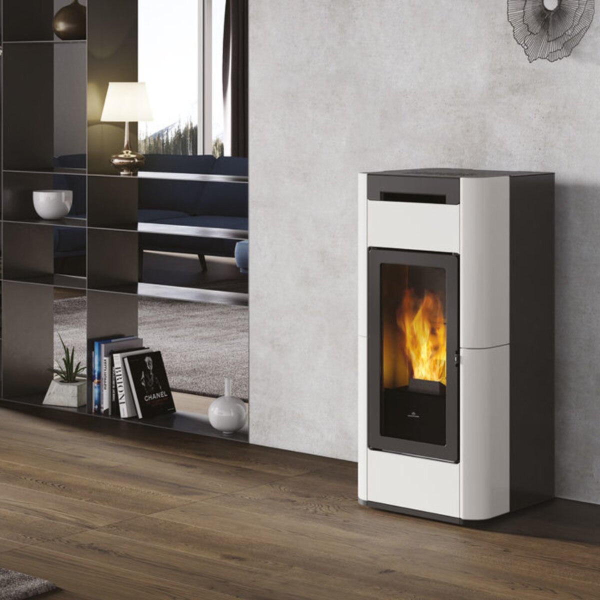 Edilkamin Tera H 25 Evo 25 kW WiFi Hydro Pelletkaminofen, Cremeweiß