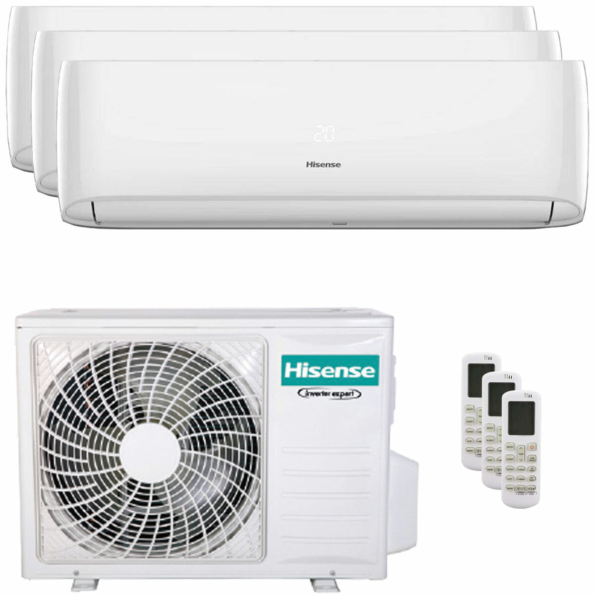 Hisense Hi-Comfort 2025 trial split air conditioner 9000+9000+12000 BTU inverter A++ wifi external unit 7 kW