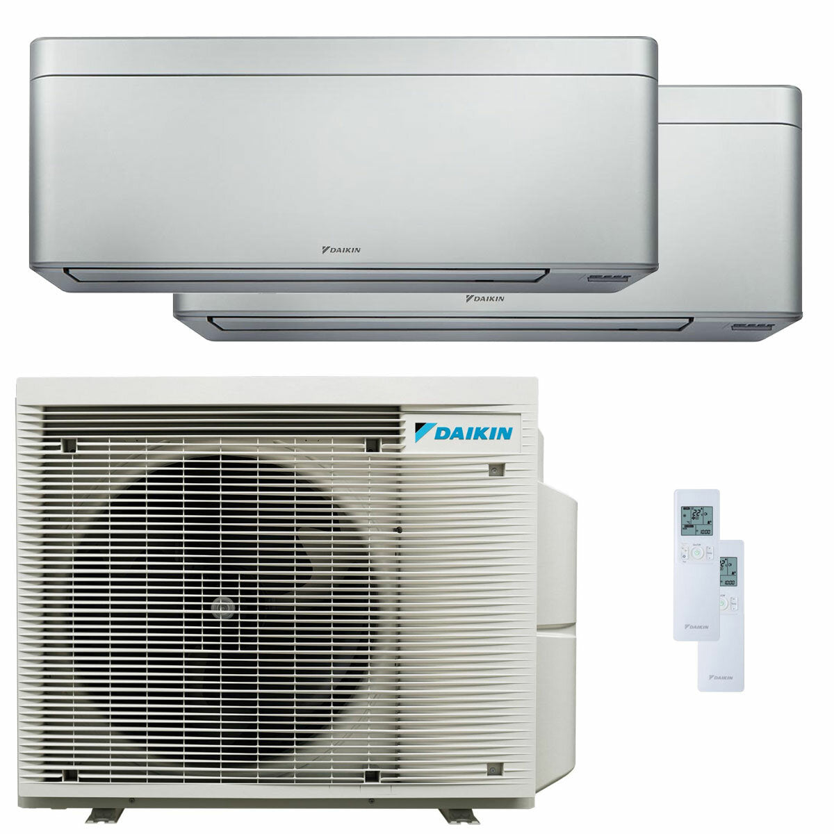Daikin Stylish Silver dual split air conditioner 7000+7000 BTU inverter A+++ wifi external unit 4 kW