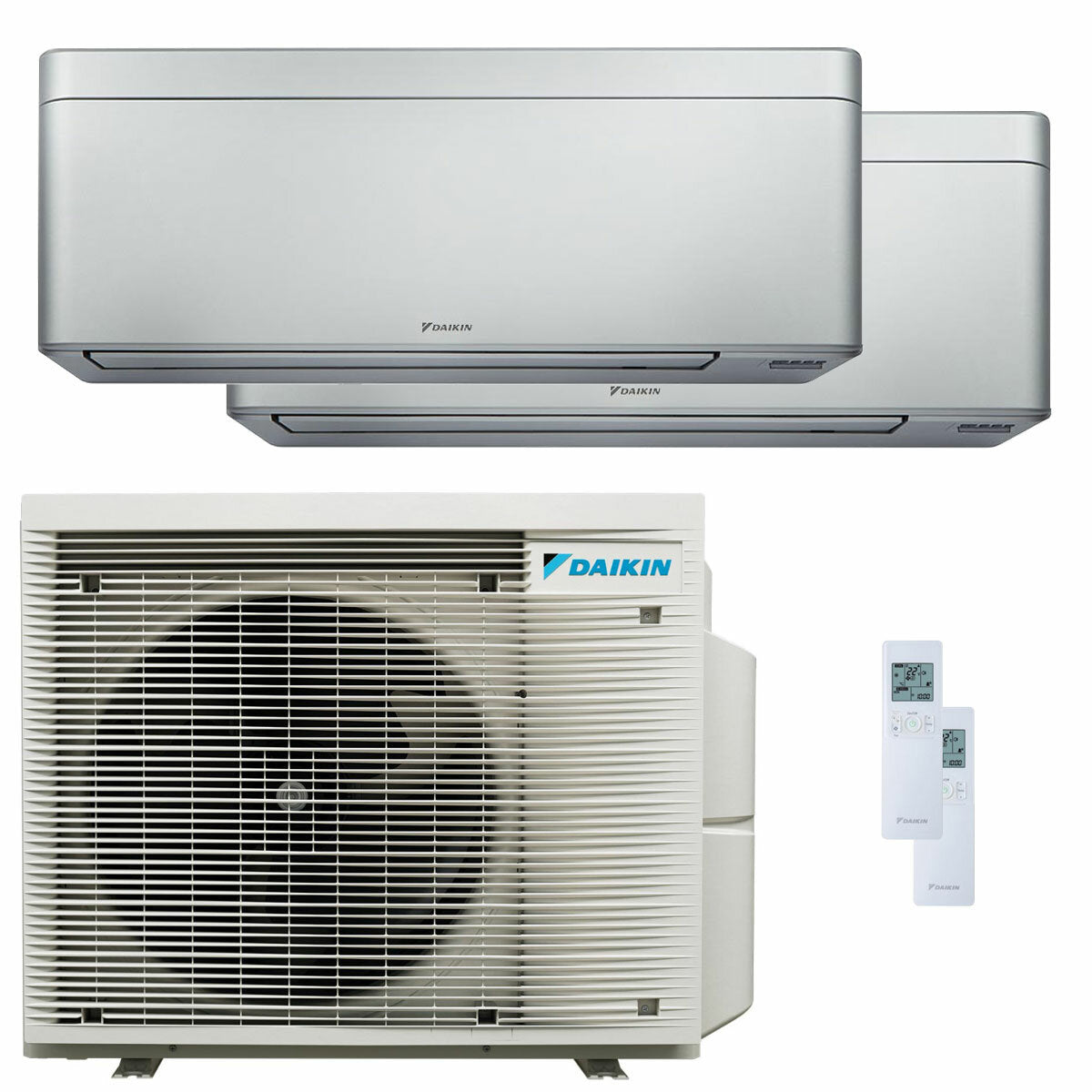 Daikin Stylish Silver Dual-Split-Klimaanlage 9000+12000 BTU Inverter A++ WLAN-Außeneinheit 4 kW 