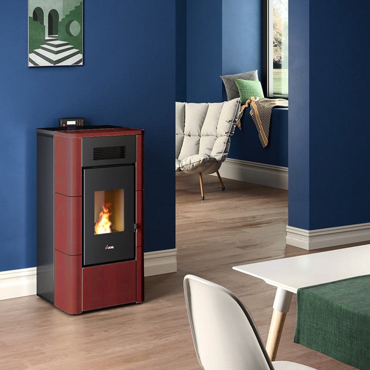 Cadel River Idro 23 Water Pellet Stove 22.4 kW WiFi - RED MAIOLICA