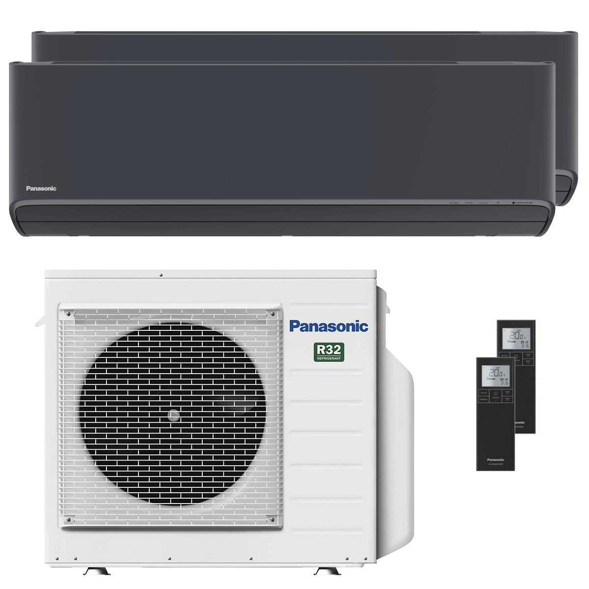 Panasonic Etherea Dual-Split-Klimaanlage 9000+12000 BTU Inverter A++ WLAN Außeneinheit 5,2 kW Graphitgrau