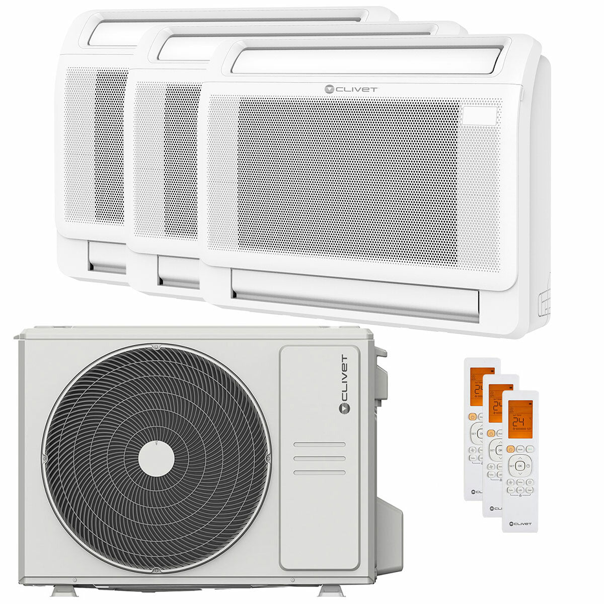 Clivet CONSOLE 3 trial split air conditioner 9000+12000+12000 BTU inverter A++ outdoor unit 7.9 kW