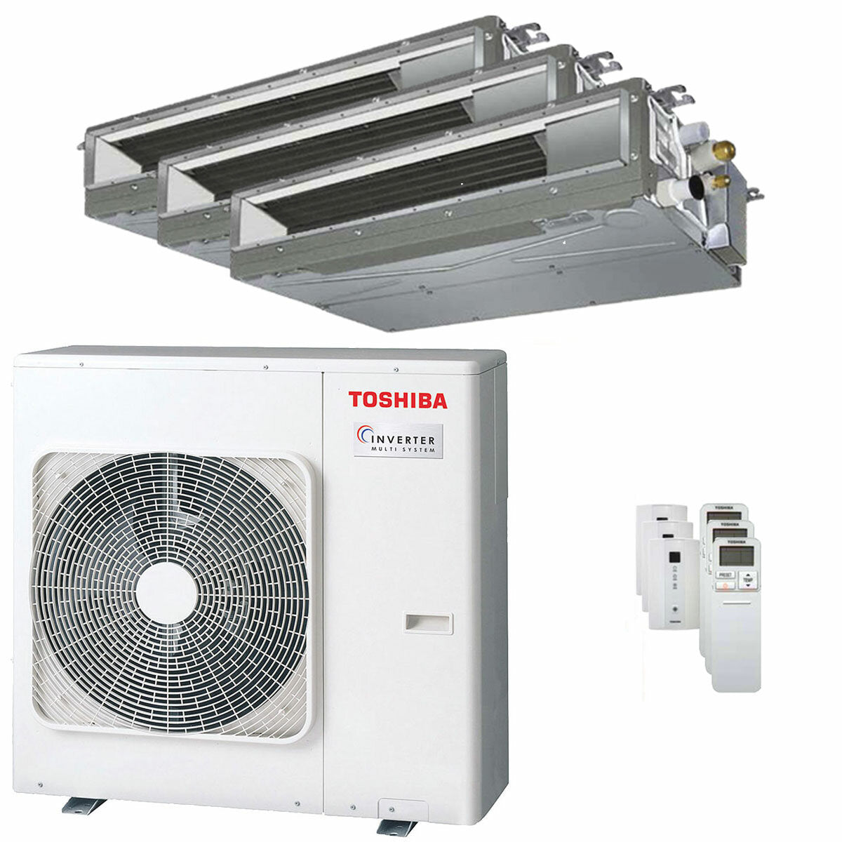 Toshiba ducted U2 trial split air conditioner 7000+7000+16000 BTU inverter A+++ external unit 7 kW
