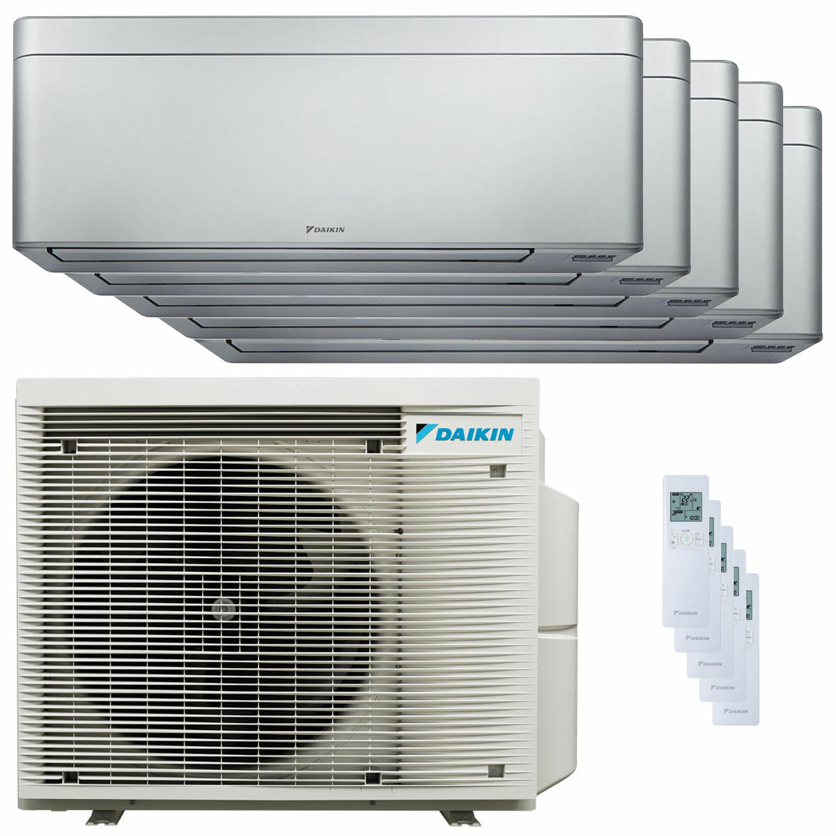 Daikin Stylish Silver Penta-Split-Klimaanlage 9000+9000+9000+12000+15000 BTU Inverter A++ WLAN-Außeneinheit 7,8 kW 