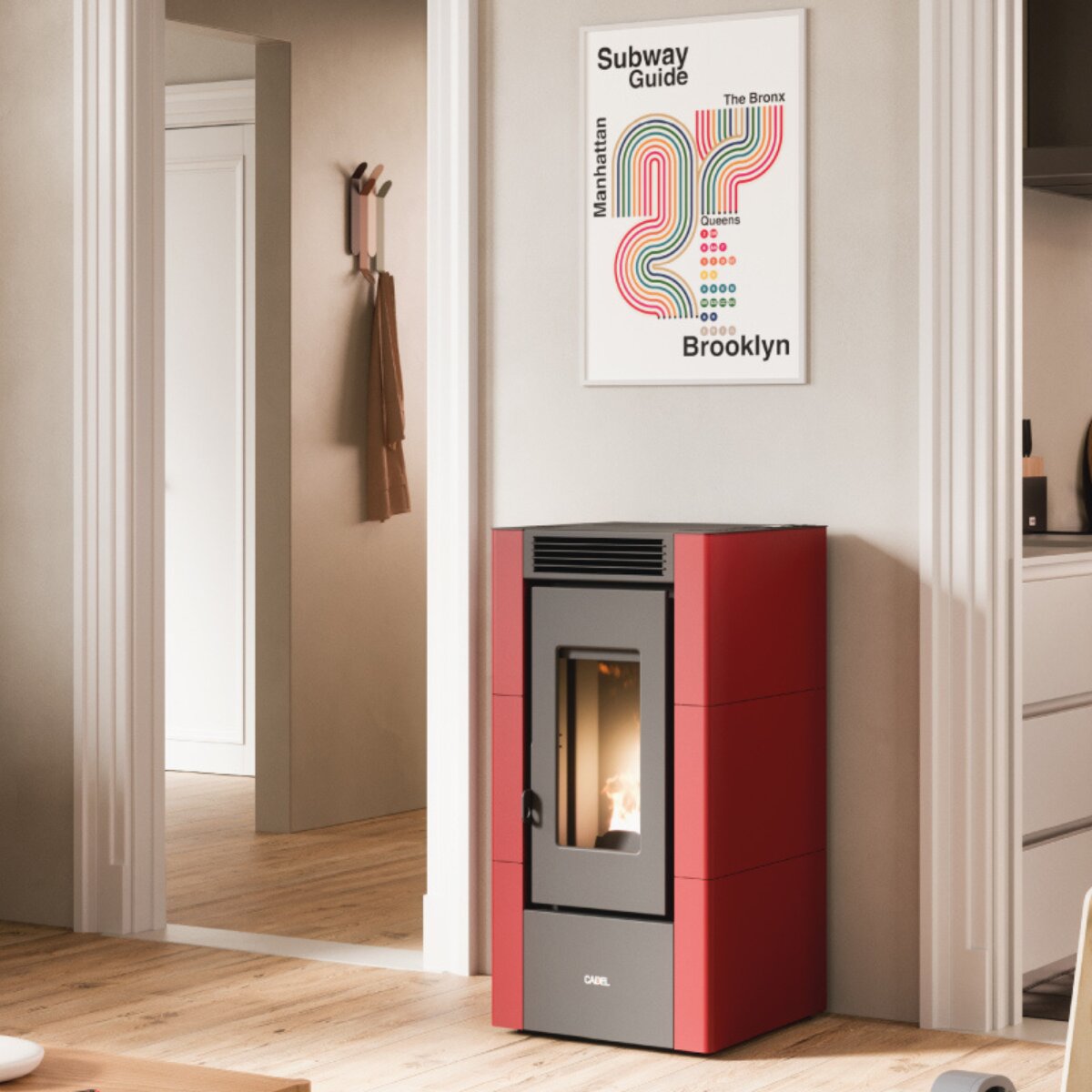Poêle à granulés Cadel Cristal 6 Air, 5,5 kW - WiFi, Rouge