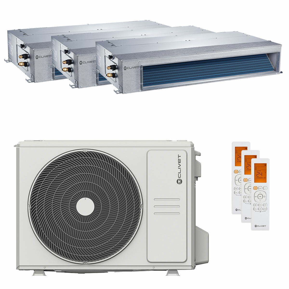 Clivet DUCT 2 trial split ductable air conditioner 9000+9000+9000 BTU inverter A++ outdoor unit 6.2 kW