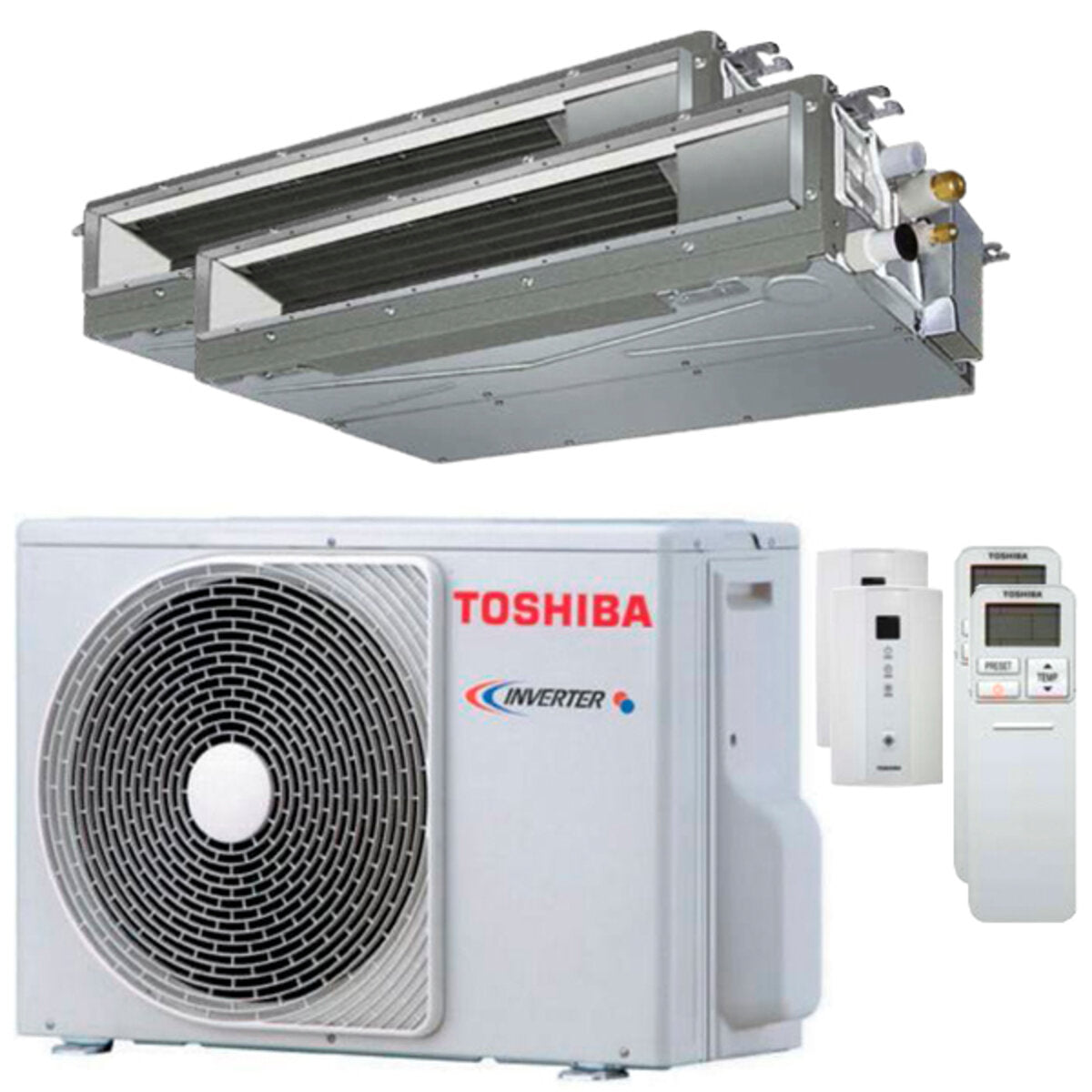 Toshiba ducted U2 dual split air conditioner 12000+12000 BTU inverter A++ external unit 5.2 kW