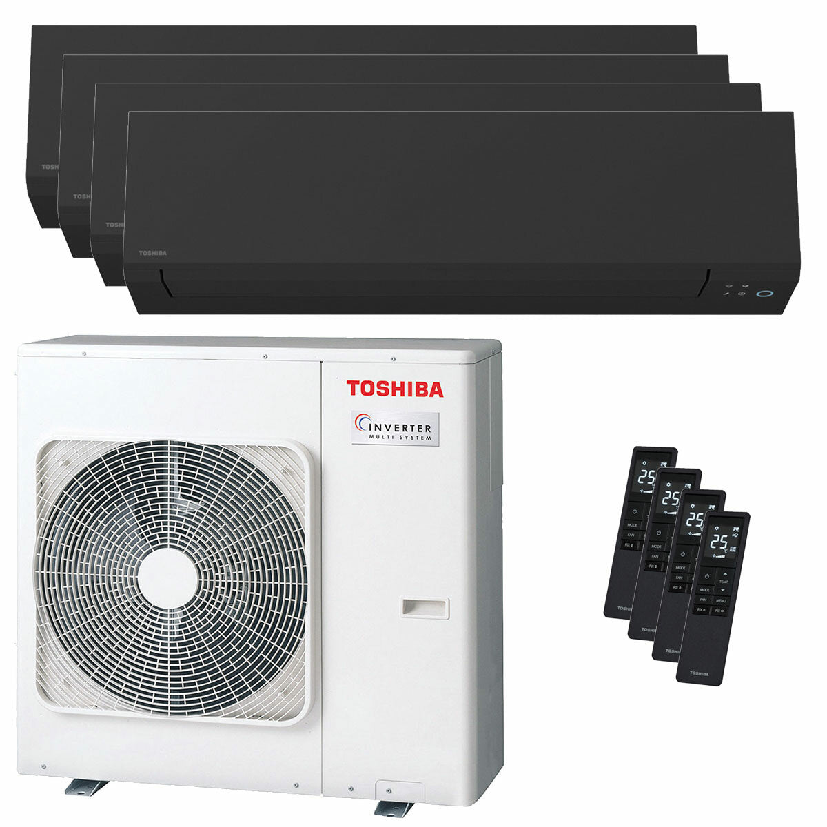 Toshiba SHORAI Edge Black quadri split air conditioner 5000+5000+9000+16000 BTU inverter A++ wifi external unit 8 kW