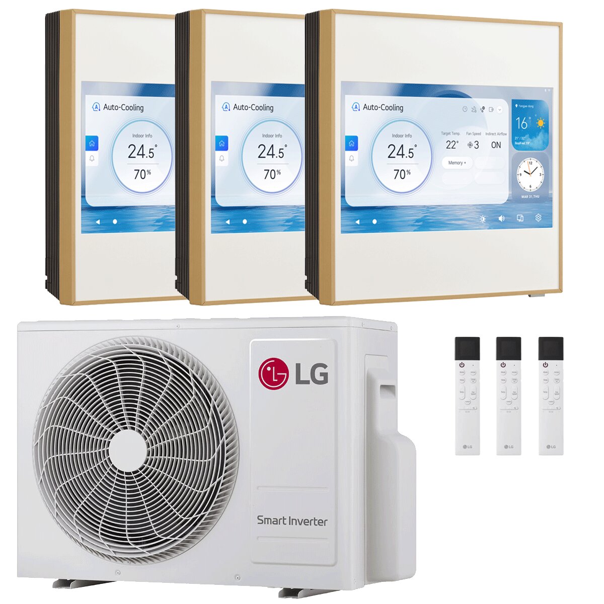 LG ARTCOOL Gallery LCD trial split air conditioner 9000+9000+12000 BTU inverter A+++ wifi outdoor unit 5.3 kW