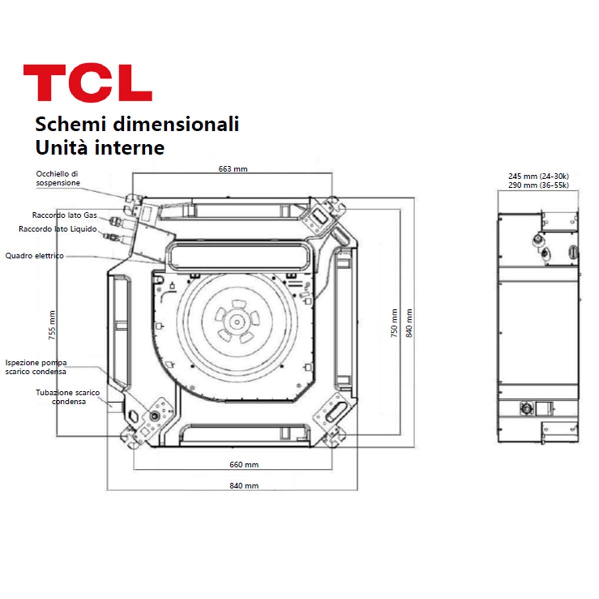 Climatiseur cassette TCL 4 voies série S standard 36 000 BTU R32 Inverter Wi-Fi A++/A+