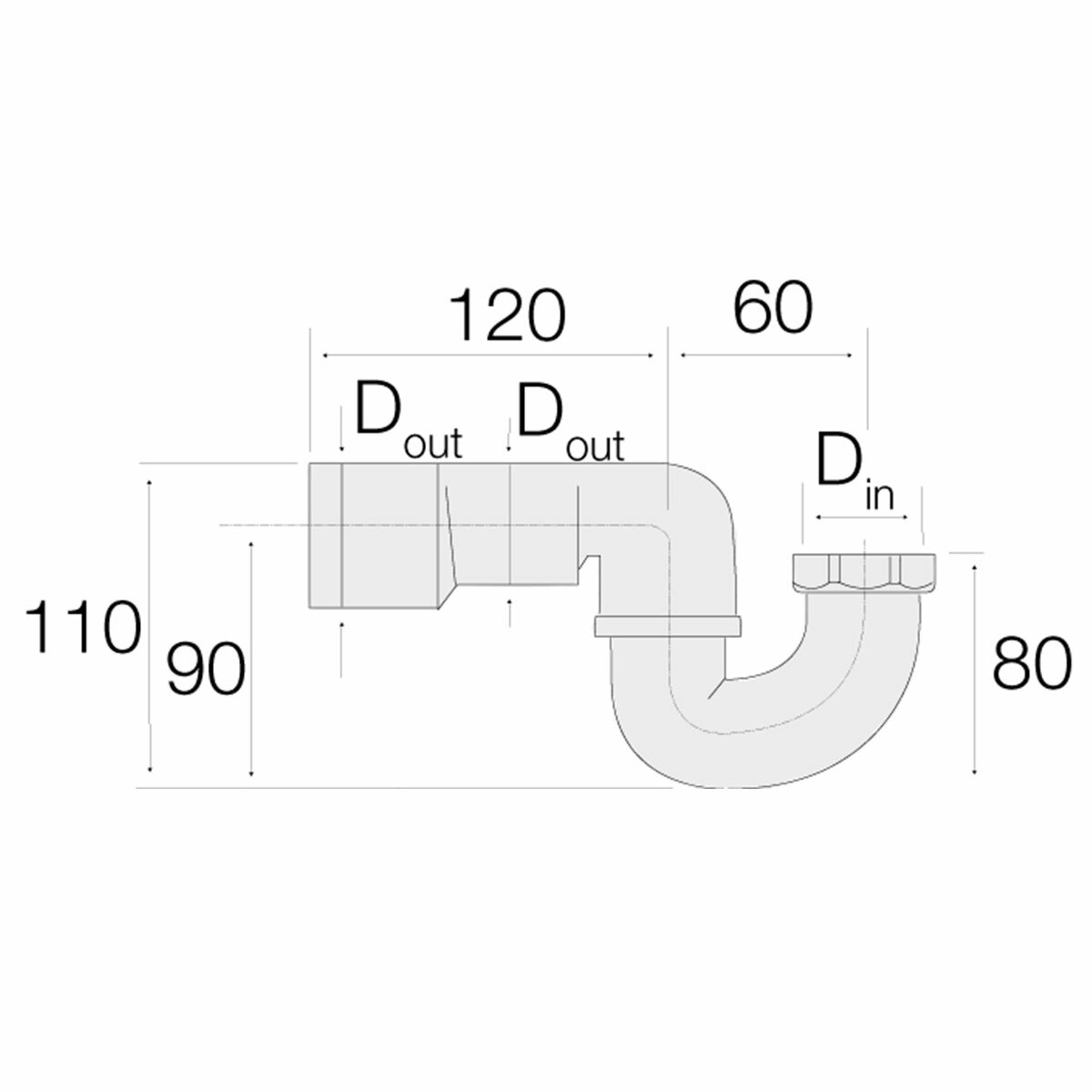 Valsir C2 siphon in HDPE for bath drain with brass nut, connection to be welded, low versiomn