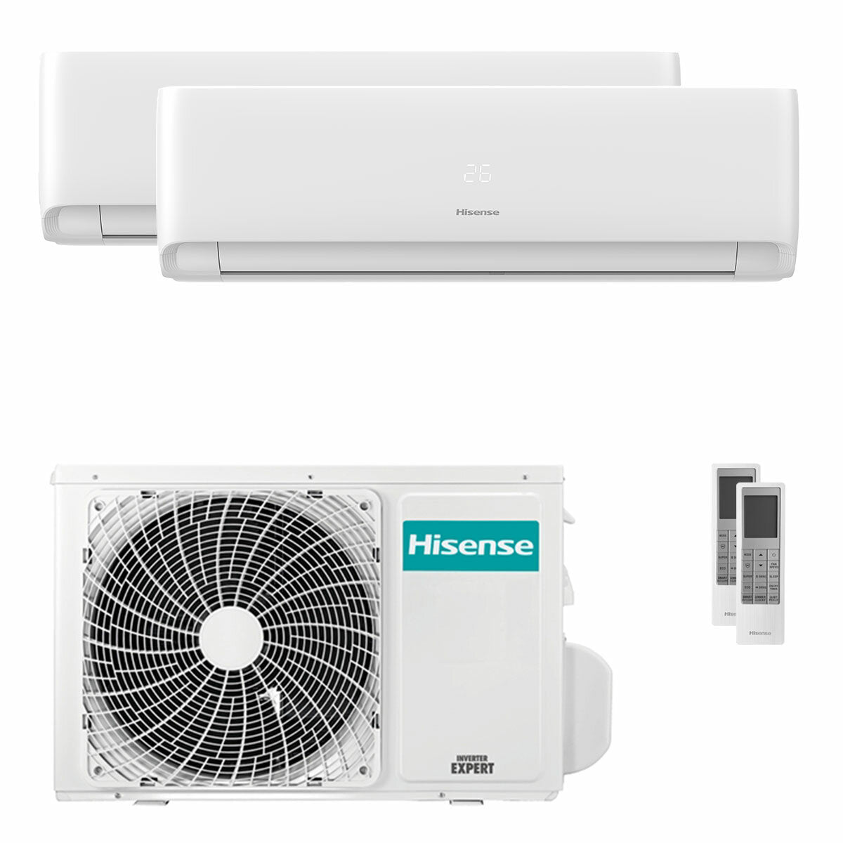 Hisense EcoSense Dual-Split-Klimaanlage 7000+9000 BTU Inverter A++ WLAN-Außeneinheit 4,1 kW 