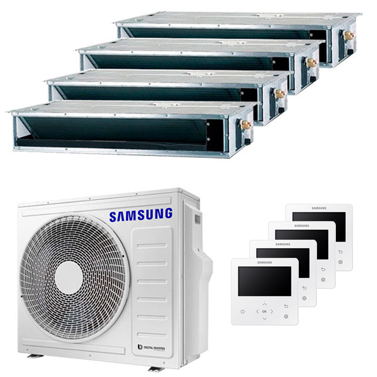 Climatiseur gainable Samsung quadri split 9000+9000+9000+12000 BTU inverseur A++ unité extérieure 8 kW