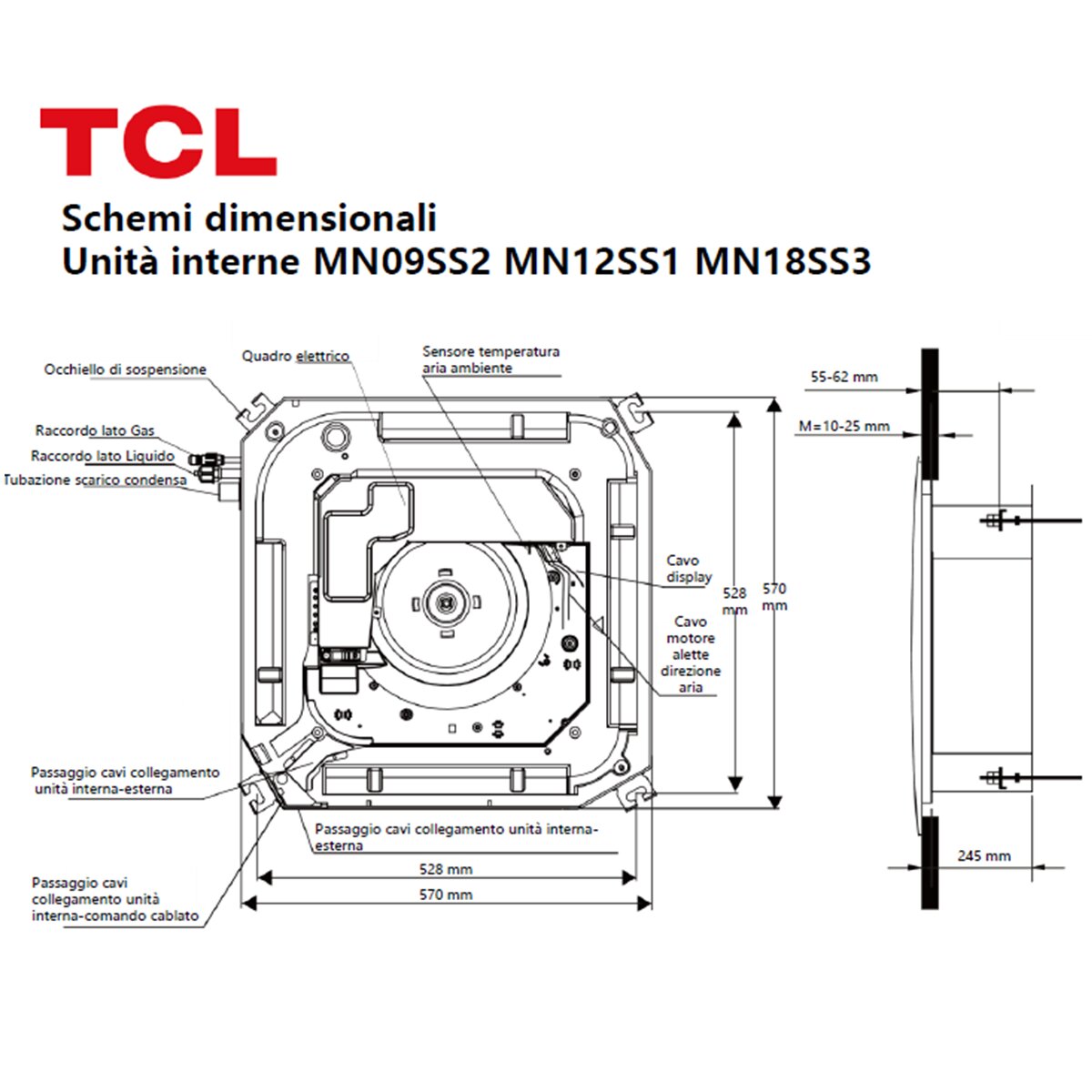 Climatiseur TCL Cassette 4 voies Série S double split 9000+18000 BTU Inverter A++ wifi unité externe 5,1 kW 