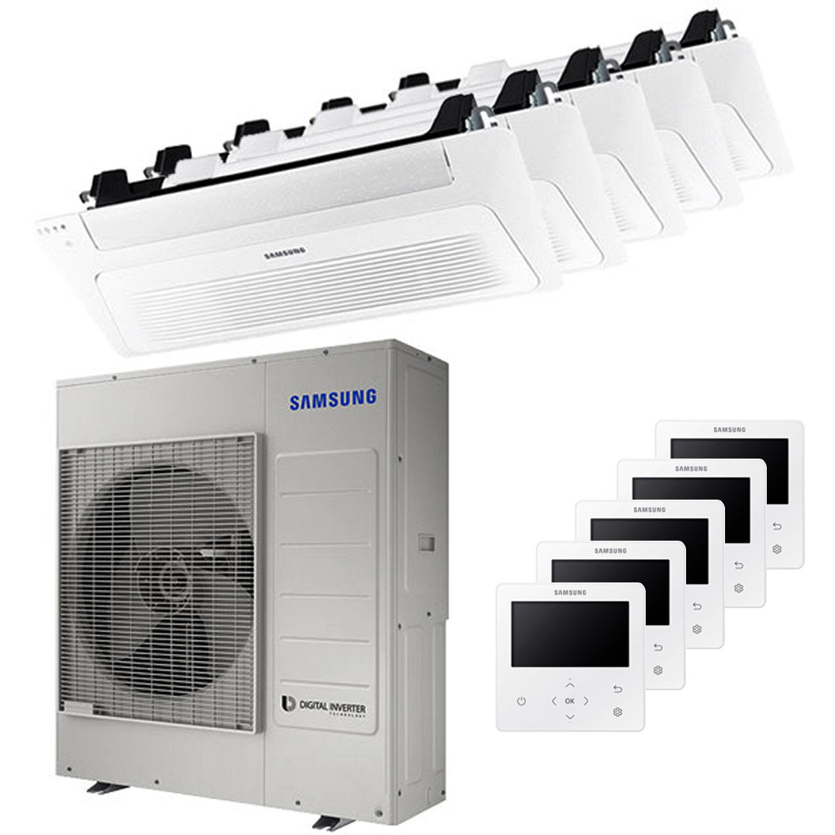 Samsung Klimaanlage Cassette WindFree 1 Way Pentasplit 9000 + 12000 + 12000 + 12000 + 12000 BTU Inverter A++ Außengerät 10,0 kW