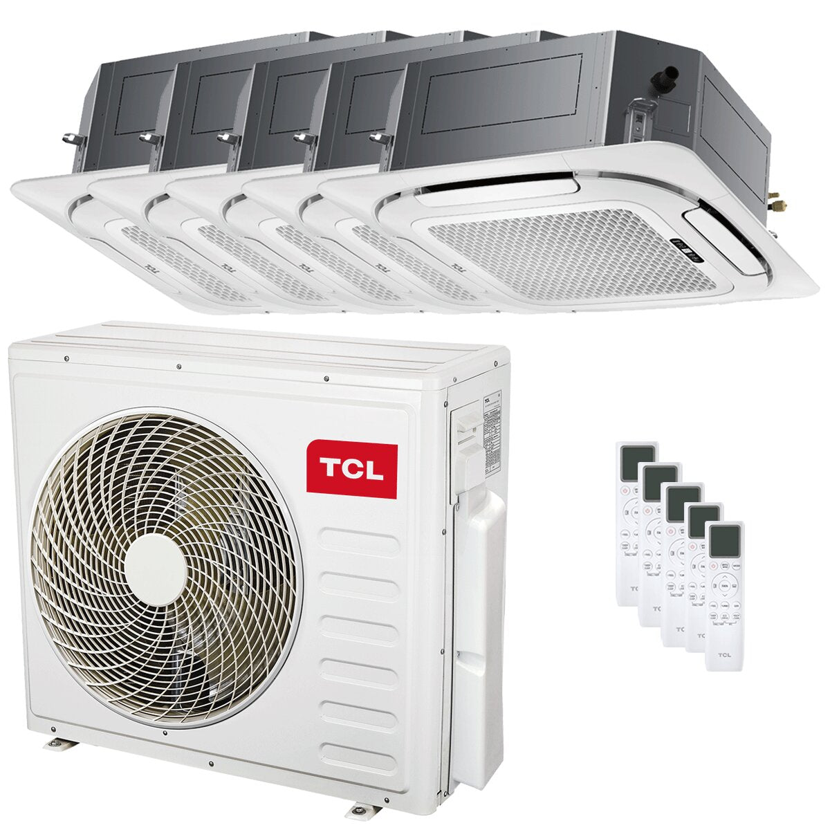 Climatiseur TCL Cassette 4 voies Série S penta split 9000+12000+12000+12000+12000 BTU inverter A++ wifi unité extérieure 12,2 kW 