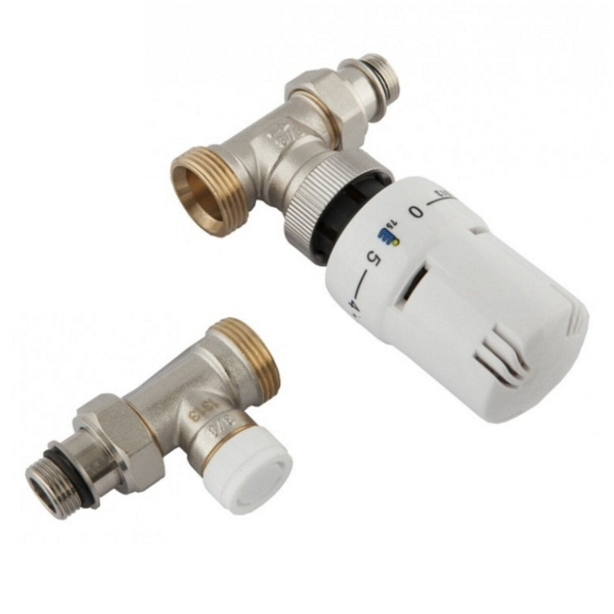 Ercos thermostatic kit with thermostatic valve and straight lockshield 1/2" connections for radiators